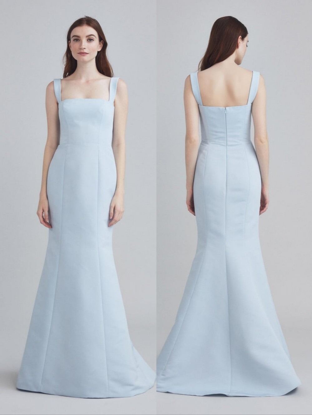 Amsale Ida Gown Dress Ice Blue Faille Size 12 Bridesmaid